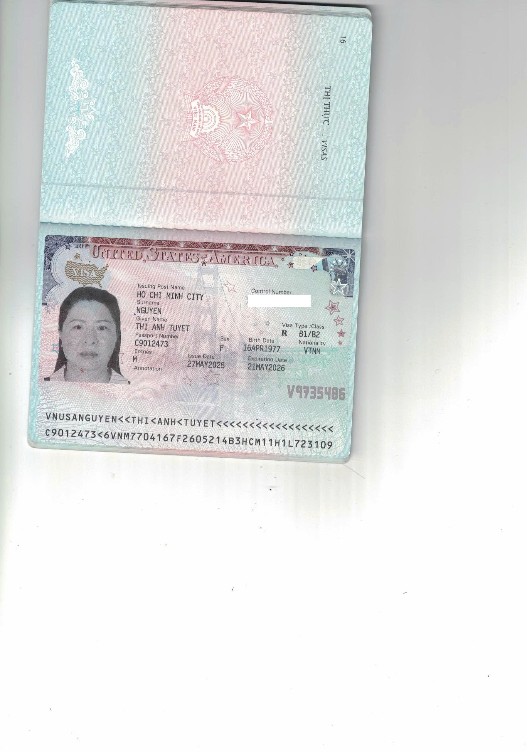 Nguyễn Thị Ánh Tuyết Visa Mỹ